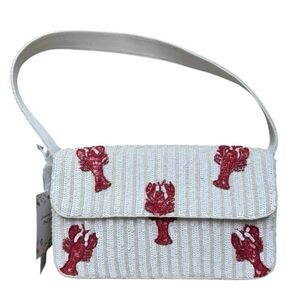 White and Red Lobster Embroidered Women's Bag